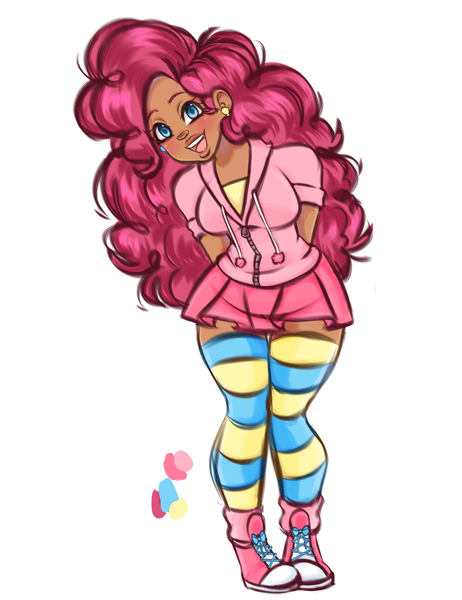 Size: 2623x3410 | Tagged: safe, artist:diameltzowo, derpibooru import, pinkie pie, human, blushing, boots, clothes, cute, diapinkes, ear piercing, earring, female, hoodie, humanized, image, jewelry, moderate dark skin, open mouth, piercing, png, reference sheet, shoes, simple background, skirt, socks, solo, stockings, striped socks, thigh highs, white background