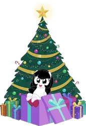 Size: 5000x7302 | Tagged: safe, artist:n0kkun, derpibooru import, oc, oc:marie, unofficial characters only, pegasus, boxes, christmas, christmas tree, commission, cute, happy, holiday, image, png, simple background, smiling, solo, transparent background, tree