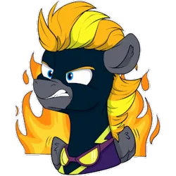 Size: 320x320 | Tagged: safe, artist:rutkotka, derpibooru import, oc, oc:blaze (shadowbolt), unofficial characters only, pegasus, pony, animated, clothes, commission, costume, fire, image, male, pegasus oc, png, shadowbolts, shadowbolts costume, solo, stallion, sticker, wings