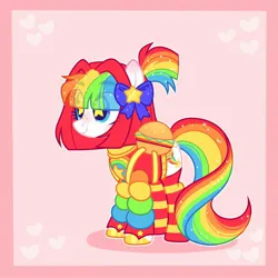 Size: 2048x2048 | Tagged: safe, artist:moonydropps, derpibooru import, oc, oc:pickles, earth pony, pony, bow, burger, clothes, food, hair bow, hoodie, image, jpeg, smiling, socks, solo, starry eyes, wingding eyes
