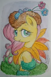 Size: 1455x2198 | Tagged: safe, artist:daisymane, derpibooru import, fluttershy, pegasus, pony, bird nest, clothes, dress, egg, failed gala dress, female, gala dress, image, jpeg, looking at you, mare, nest, raised hoof, smiling, smiling at you, solo, traditional art