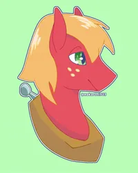 Size: 1399x1747 | Tagged: safe, artist:makaroni923, derpibooru import, big macintosh, earth pony, pony, bust, green background, image, jpeg, male, portrait, simple background, solo, stallion