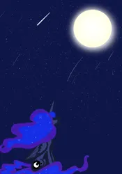 Size: 2800x4000 | Tagged: safe, artist:lunadorable, derpibooru import, princess luna, alicorn, pony, ethereal mane, female, full moon, image, moon, night, night sky, png, shooting star, sitting, sky, solo, stargazing, stars