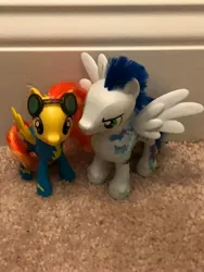 Size: 3024x4032 | Tagged: safe, derpibooru import, soarin', spitfire, pegasus, pony, best friends, clothes, duo, duo male and female, female, image, irl, jpeg, male, not shipping, photo, toy, uniform, wonderbolts uniform