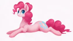 Size: 1024x576 | Tagged: safe, derpibooru import, machine learning assisted, machine learning generated, pinkie pie, earth pony, pony, cute, female, image, lying down, mare, png, prone, simple background, solo, white background