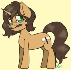 Size: 1156x1131 | Tagged: safe, artist:koapony, derpibooru import, oc, unofficial characters only, pony, unicorn, eyebrows, eyebrows visible through hair, glasses, image, jpeg, looking at you, mouth hold, pen, smiling, solo, stylus