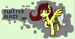 Size: 1334x698 | Tagged: safe, artist:damset, derpibooru import, oc, oc:flutter blaze, unofficial characters only, pegasus, image, ms paint, pixel art, png, simple background, ya got