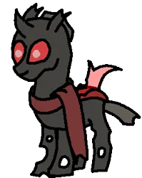 Size: 261x328 | Tagged: safe, derpibooru import, oc, unofficial characters only, changeling, clothes, image, png, red changeling, red eyes, scarf, simple background, solo, transparent background