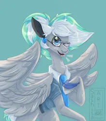 Size: 3580x4096 | Tagged: artist needed, safe, derpibooru import, oc, oc:shirley flow, unofficial characters only, pegasus, pony, female, g5, g5 oc, glasses, heart, image, jewelry, mare, multicolored hair, multicolored mane, necktie, oda 1997, oda 997, pegasus oc, png, solo, wings