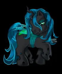 Size: 2262x2698 | Tagged: safe, artist:peachmichea, derpibooru import, queen chrysalis, changeling, black background, female, g3, g4, g4 to g3, generation leap, image, jpeg, simple background, solo, style emulation