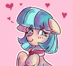 Size: 1100x1000 | Tagged: safe, artist:mannybcadavera, derpibooru import, coco pommel, earth pony, pony, female, heart, image, jpeg, mare, pink background, simple background, solo