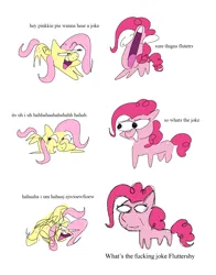 Size: 1676x2134 | Tagged: safe, artist:notfocks, derpibooru import, fluttershy, pinkie pie, april fools, april fools 2023, comic, image, joke, ms paint, png, vulgar