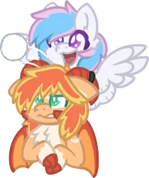 Size: 1178x1402 | Tagged: safe, artist:michini, derpibooru import, oc, oc:evanti, oc:starburn, unofficial characters only, pegasus, image, png, slingshot, snow, snowball, varying degrees of want