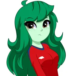 Size: 976x978 | Tagged: safe, artist:rosemile mulberry, derpibooru import, wallflower blush, equestria girls, clothes, freckles, image, jpeg, shirt, simple background, solo, white background