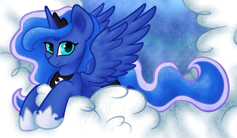 Size: 4096x2397 | Tagged: safe, artist:gleamydreams, derpibooru import, princess luna, alicorn, pony, cloud, female, image, jpeg, mare, solo