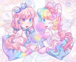 Size: 1324x1080 | Tagged: safe, artist:ywn10804439, derpibooru import, oc, unofficial characters only, pegasus, pony, cotton candy, duo, female, heterochromia, image, jpeg, pegasus oc, wings