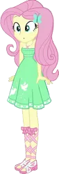 Size: 288x844 | Tagged: safe, derpibooru import, fluttershy, equestria girls, equestria girls series, street chic, spoiler:eqg series (season 2), background removed, bare shoulders, clothes, cute, dress, green dress, image, png, shyabetes, simple background, strapless, strapless dress, summer dress, transparent background