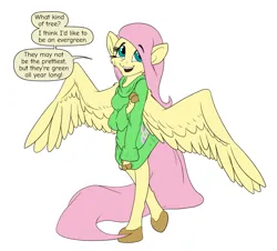 Size: 1024x925 | Tagged: safe, artist:daaberlicious, derpibooru import, fluttershy, anthro, pegasus, unguligrade anthro, big eyes, clothes, dialogue, eyebrows, eyelashes, female, hoof fingers, hooves, image, large wings, long hair, long tail, looking at you, looking up, open mouth, oversized clothes, oversized shirt, pegasus wings, png, shirt, solo, spread wings, sweater, tail, talking to viewer, wings