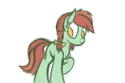 Size: 1500x1000 | Tagged: safe, artist:ahorseofcourse, derpibooru import, candy apples, earth pony, pony, apple family member, background pony, braid, cute, female, image, mare, pigtails, png, raised hoof, simple background, solo, twin braids, white background