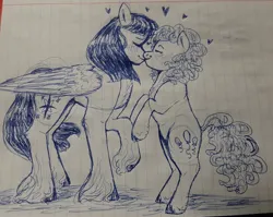 Size: 2931x2333 | Tagged: safe, artist:violetpony11, derpibooru import, pinkie pie, twilight sparkle, twilight sparkle (alicorn), alicorn, earth pony, pony, duo, female, height difference, image, jpeg, lesbian, lined paper, monochrome, shipping, sketch, traditional art, twinkie