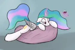 Size: 2400x1600 | Tagged: safe, artist:ahorseofcourse, derpibooru import, princess celestia, alicorn, pony, alcohol, beanbag chair, ethereal mane, female, glass, horn, image, lying down, magic, mare, png, solo, telekinesis, wine, wine glass, wings