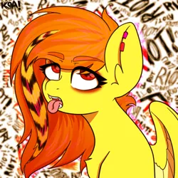 Size: 1500x1500 | Tagged: safe, artist:koapony, derpibooru import, oc, unofficial characters only, pegasus, pony, bleh, cum, ear piercing, eyebrows, eyebrows visible through hair, eyes rolling back, image, jpeg, open mouth, piercing, scene kid, tongue out