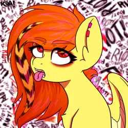Size: 1500x1500 | Tagged: safe, alternate version, artist:koapony, derpibooru import, oc, unofficial characters only, pegasus, pony, bleh, cum, ear piercing, eyebrows, eyebrows visible through hair, eyes rolling back, image, jpeg, open mouth, paramore, piercing, scene kid, tongue out