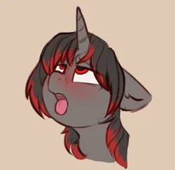 Size: 1531x1488 | Tagged: source needed, safe, artist:yoditax, derpibooru import, oc, oc:ada, unofficial characters only, pony, unicorn, ahegao, blushing, d'lirium, female, floppy ears, image, looking up, mare, open mouth, png, simple background, solo, tongue out