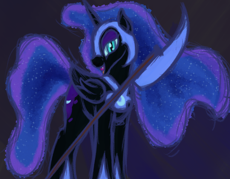 Size: 1000x779 | Tagged: safe, artist:ahorseofcourse, derpibooru import, nightmare moon, alicorn, pony, image, png, solo, weapon