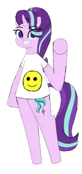 Size: 1384x2940 | Tagged: safe, artist:malleymall, derpibooru import, starlight glimmer, pony, unicorn, bipedal, clothes, cute, female, glimmerbetes, grin, horn, image, looking at you, mare, png, raised hoof, shirt, simple background, smiley face, smiling, solo, transparent background, waving, waving at you