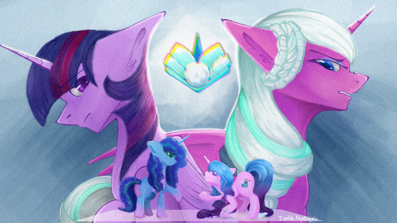 Size: 1192x670 | Tagged: safe, artist:dashienightingale, derpibooru import, izzy moonbow, sunny starscout, alicorn, pony, unicorn, g5, spoiler:g5, crystal, earth pony crystal, female, image, mare, misty brightdawn, opaline arcana, pegasus crystal, png, unicorn crystal, unity crystals