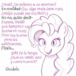 Size: 2048x2048 | Tagged: safe, artist:dorpapu, derpibooru import, pinkie pie, earth pony, pony, female, image, jpeg, mare, solo, spanish, text, wall of text