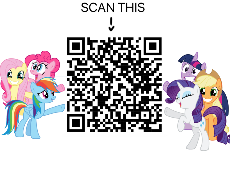 Size: 1183x877 | Tagged: safe, artist:cloudyglow, artist:famousmari5, artist:ohitison, artist:tomfraggle, artist:xxphantomxxx, derpibooru import, applejack, fluttershy, pinkie pie, rainbow dash, rarity, twilight sparkle, twilight sparkle (alicorn), alicorn, earth pony, pegasus, pony, unicorn, april fools joke, female, image, jpeg, mare, open mouth, open smile, qr code, raised hoof, smiling