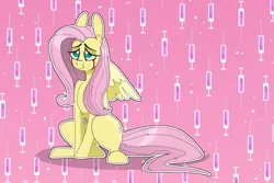 Size: 1280x853 | Tagged: safe, artist:thevixvix, derpibooru import, fluttershy, pony, blood, crying, female, image, jpeg, mare, solo, syringe, tears of blood