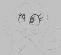 Size: 730x656 | Tagged: safe, artist:thebatfang, derpibooru import, derpy hooves, human, pegasus, pony, cute, derpabetes, female, grayscale, hand, heart, heart eyes, image, mare, monochrome, png, simple background, spread wings, wingding eyes, wings