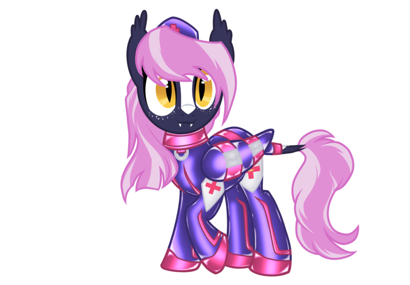 Size: 2360x1640 | Tagged: safe, artist:mistress midnight, derpibooru import, oc, oc:nurse lavender blossom, bat pony, bat pony oc, bat wings, fireheart76's latex suit design, image, latex, latex suit, nurse, nurse outfit, png, prisoners of the moon, rubber, rubber suit, simple background, solo, transparent background, wings