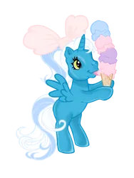 Size: 600x800 | Tagged: safe, artist:vernorexxia, derpibooru import, oc, oc:fleurbelle, unofficial characters only, alicorn, pony, alicorn oc, bow, female, food, g3, hair bow, horn, ice cream, image, mare, png, simple background, solo, transparent background, wings, yellow eyes
