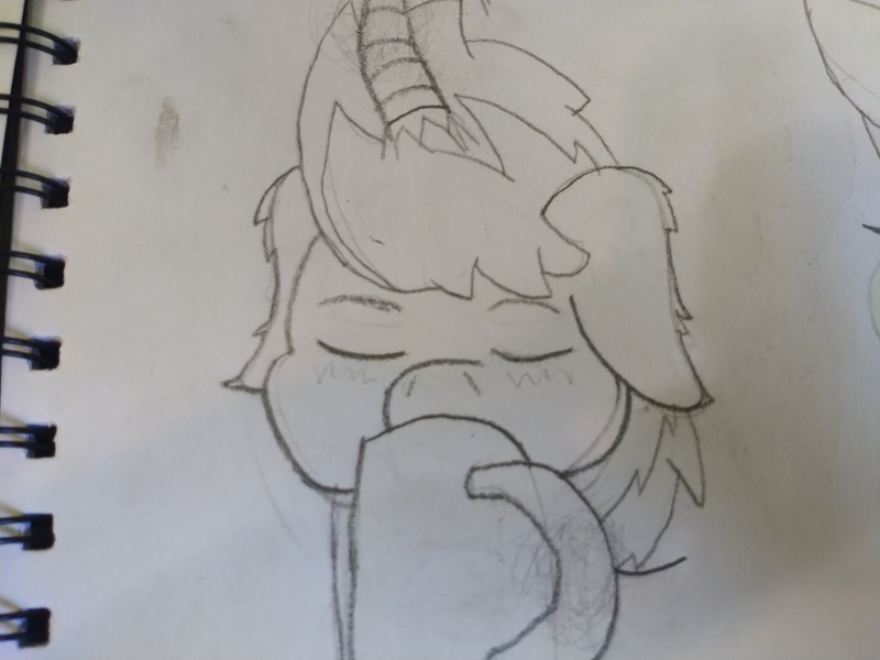 Size: 4608x3456 | Tagged: safe, artist:acid flask, derpibooru import, dark moon, graphite, oc, oc:acid flask, pony, unicorn, 2d, art dump, chibi, curved horn, drinking, horn, image, jpeg, male, paper, sketch, sketch dump, sketchbook, solo, stallion, tired, traditional art