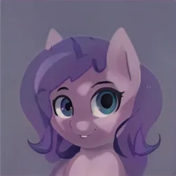 Size: 1024x1024 | Tagged: safe, artist:thisponydoesnotexist, derpibooru import, machine learning generated, pony, ears up, gradient background, image, jpeg, looking at you, raised eyebrows, shading, smiling, smiling at you, solo
