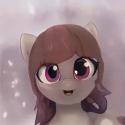 Size: 1024x1024 | Tagged: safe, artist:thisponydoesnotexist, derpibooru import, machine learning generated, pony, ears up, gradient background, image, jpeg, lighting, looking at you, open mouth, open smile, smiling, smiling at you, solo, thick eyelashes