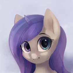 Size: 1024x1024 | Tagged: safe, artist:thisponydoesnotexist, derpibooru import, machine learning generated, pony, ears up, eyelashes, gradient background, image, jpeg, looking at you, raised eyebrows, shading, smiling, smiling at you, solo