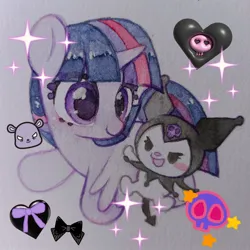 Size: 1200x1200 | Tagged: safe, artist:song_fantasy, derpibooru import, twilight sparkle, twilight sparkle (alicorn), alicorn, pony, crossover, female, hello kitty, image, jpeg, kuromi, mare