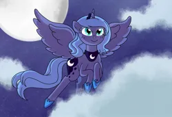 Size: 2048x1399 | Tagged: safe, artist:defg7373, derpibooru import, princess luna, alicorn, pony, female, image, jpeg, mare, moon, night, s1 luna, solo