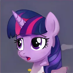 Size: 1024x1024 | Tagged: safe, artist:thisponydoesnotexist, derpibooru import, machine learning generated, pony, unicorn, bust, ears up, eyelashes, gradient background, image, jpeg, lidded eyes, nostrils, not twilight sparkle, open mouth, shading, solo