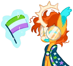 Size: 456x416 | Tagged: safe, artist:webkinzworldz, derpibooru import, sunburst, pony, unicorn, alternate design, genderqueer, genderqueer pride flag, image, magic, mouthpiece, png, pride, pride flag, simple background, solo, transparent background, twitterina design