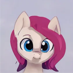 Size: 1024x1024 | Tagged: safe, artist:thisponydoesnotexist, derpibooru import, machine learning generated, pony, blue eyes, bust, ears up, gray background, image, jpeg, looking at you, nostrils, raised eyebrows, shading, simple background, smiling, smiling at you, solo