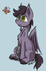 Size: 623x949 | Tagged: safe, artist:agent-diego, derpibooru import, oc, unofficial characters only, bat pony, butterfly, insect, pony, augmented, image, male, png, simple background, solo, stallion