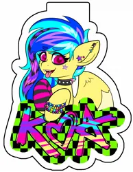 Size: 1136x1462 | Tagged: safe, artist:koapony, derpibooru import, oc, oc:koa, unofficial characters only, pegasus, pony, bracelet, choker, clothes, colored wings, colored wingtips, ear piercing, earring, emo, eye clipping through hair, eyebrows, eyebrows visible through hair, fangs, image, jewelry, jpeg, looking at you, open mouth, open smile, piercing, scene hair, scene kid, smiling, socks, solo, spiked choker, spread wings, striped socks, tongue out, two toned wings, wings