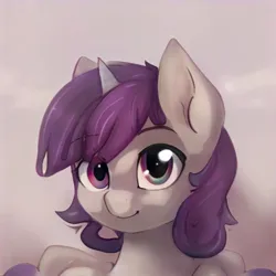 Size: 1024x1024 | Tagged: safe, artist:thisponydoesnotexist, derpibooru import, machine learning generated, pony, unicorn, bust, ears up, eyebrows, gradient background, image, jpeg, looking at you, shading, solo