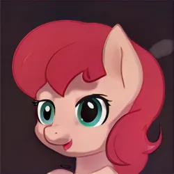 Size: 1024x1024 | Tagged: safe, artist:thisponydoesnotexist, derpibooru import, machine learning generated, pony, bust, ears up, eyelashes, gradient background, green eyes, image, jpeg, nostrils, open mouth, open smile, red mane, shading, smiling, solo